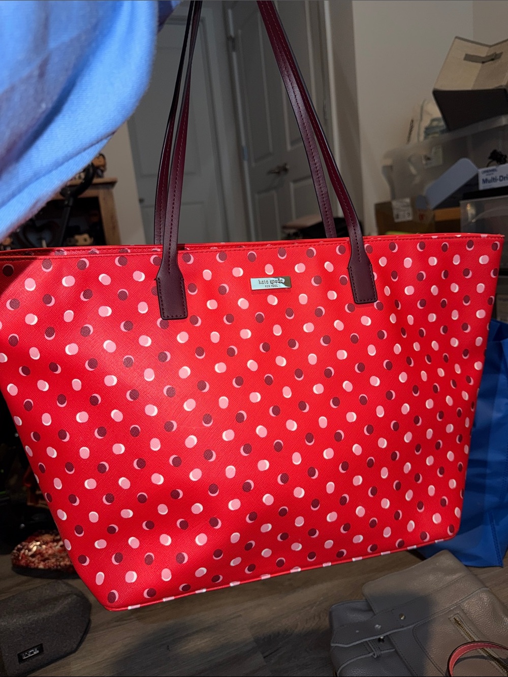 Kate Spade Red Polka Dot Tote with Brown Straps
